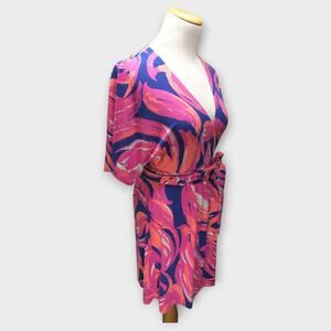 Womens Lilly Pulitzer Blue/Orange/Pink Short Sleeve Wrap Dress Size XS